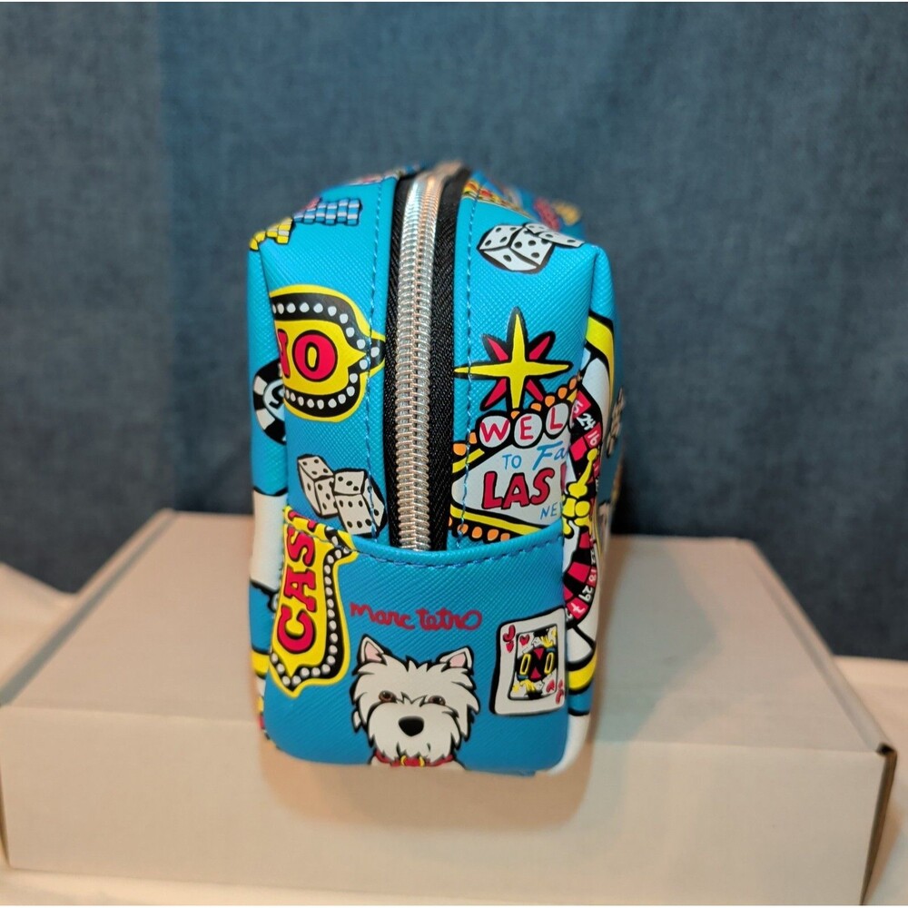 NWT Marc Tetro Las Vegas Westie Travel Bag Blue Saffiano Cosmetic Pouch New - Picture 13 of 16